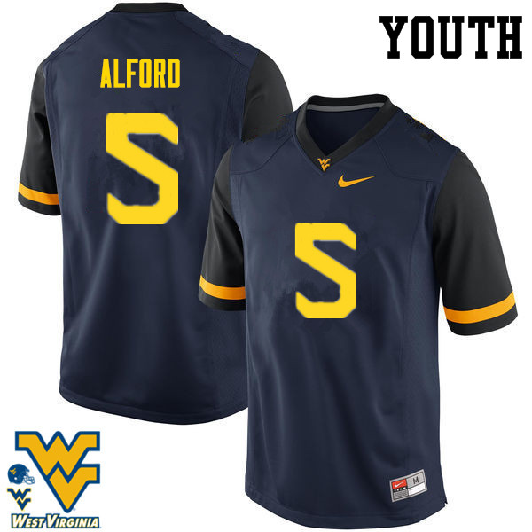 Youth #5 Mario Alford West Virginia Mountaineers College Football Jerseys-Navy